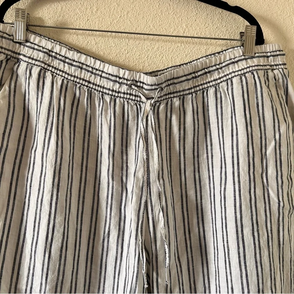 H&M 100% Linen Stripe Drawstring waist Pants Women size 18 NWT